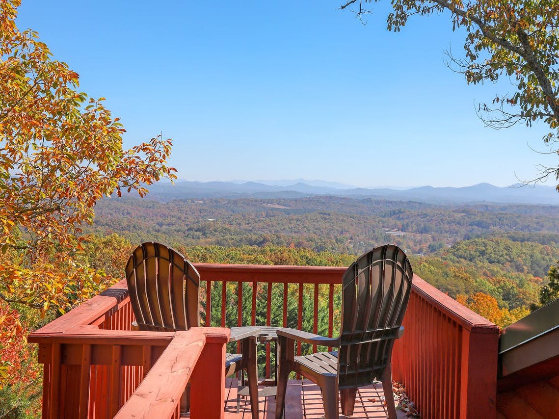 Deck with view of Georgia with fall foliage